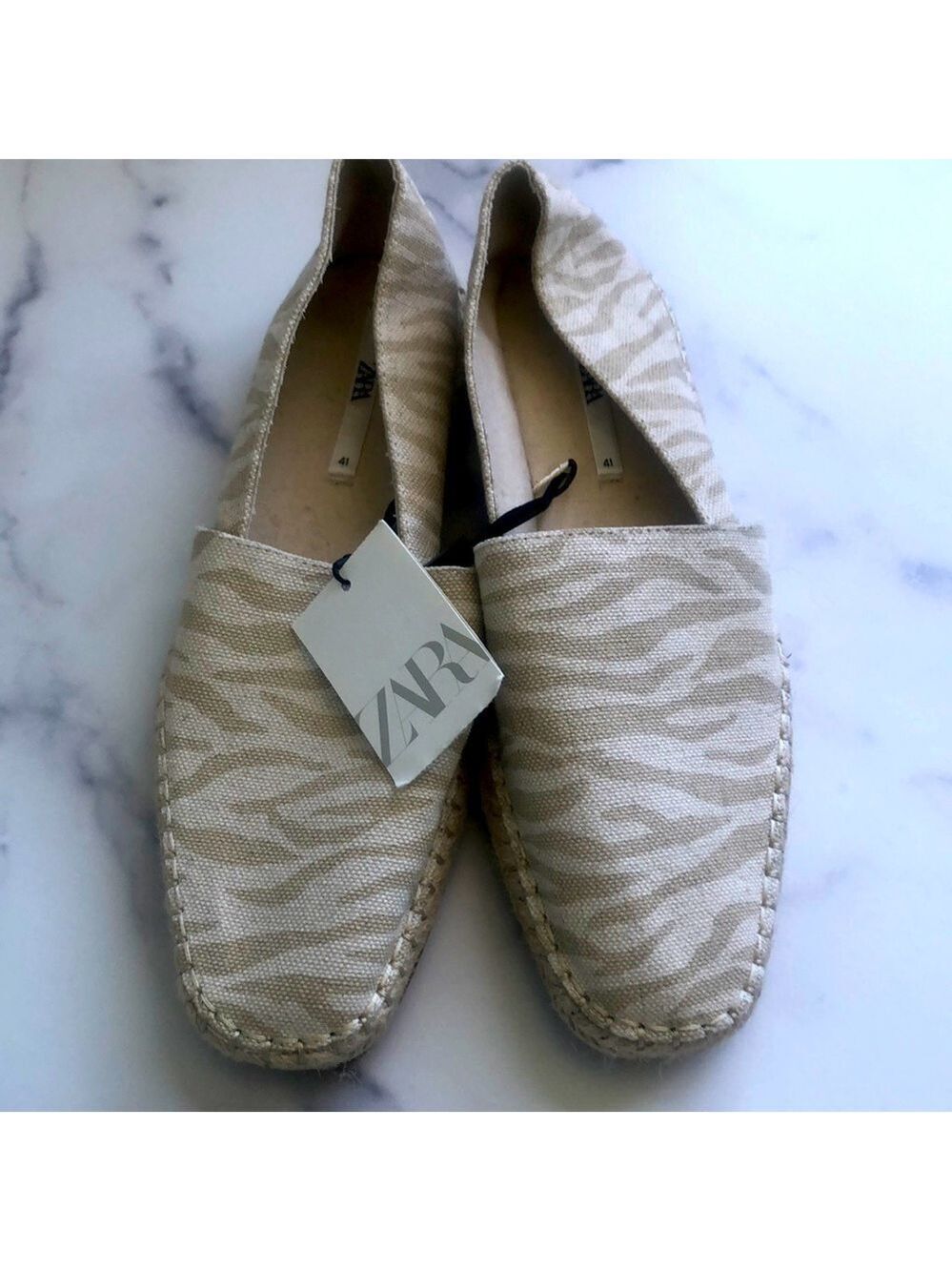 Zara Low Heel Cream  Zebra Animal Print Espadrilles Size EUR 41 US 10 NWT